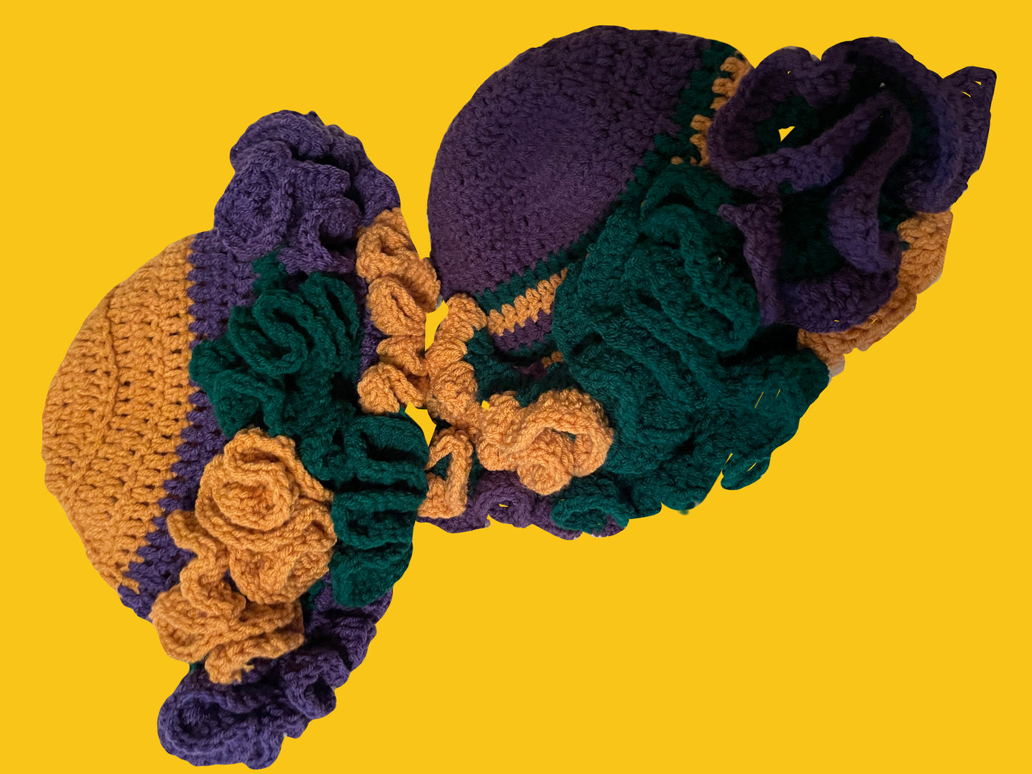 Mardi Gras Crochet ruffle hat