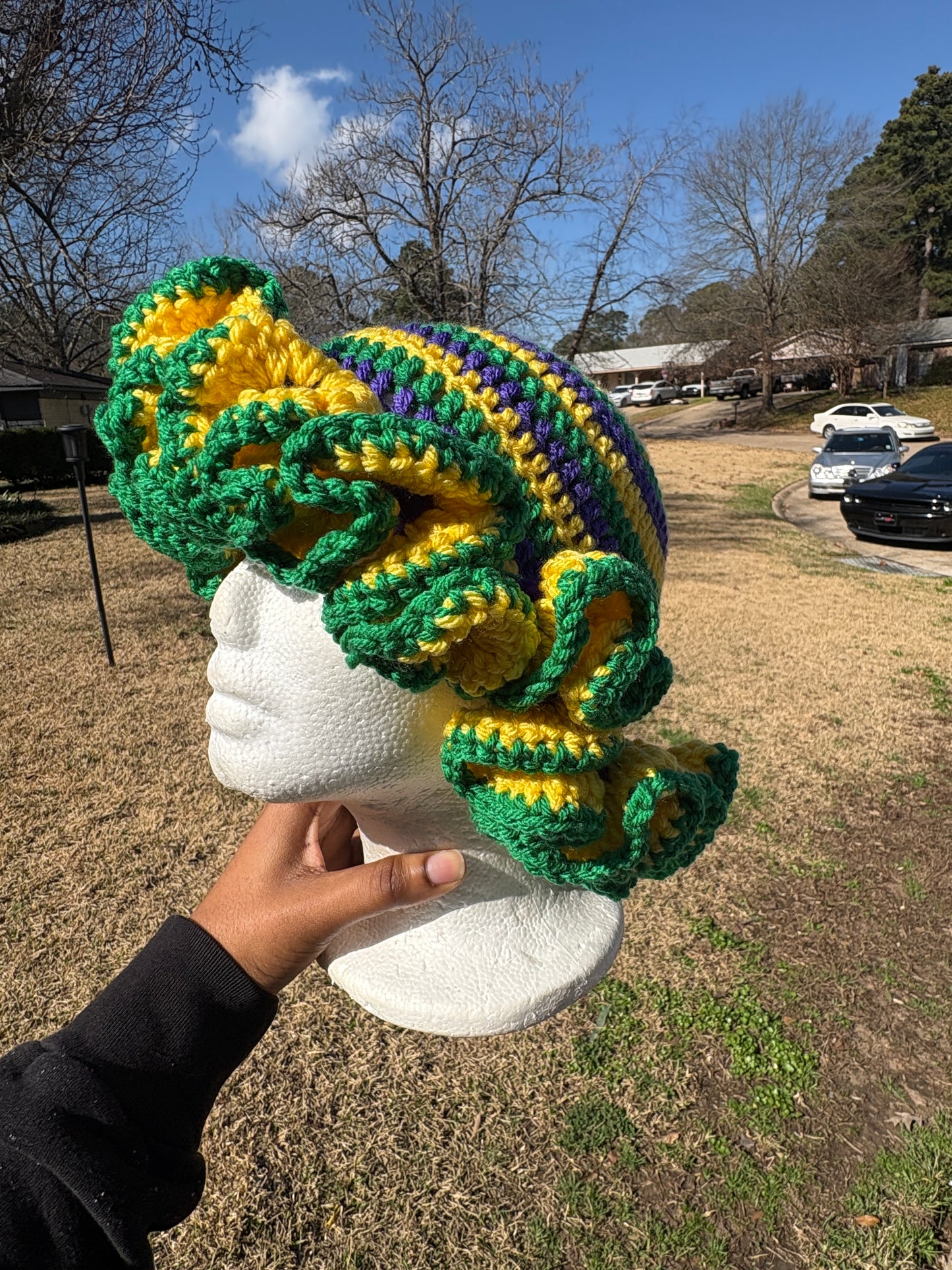 Mardi Gras Crochet ruffle hat